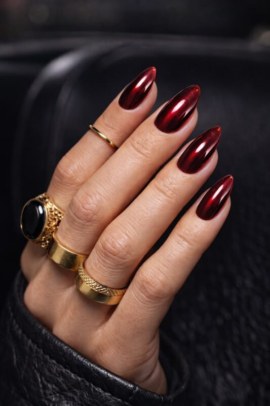 Burgundy Chrome Nails 
