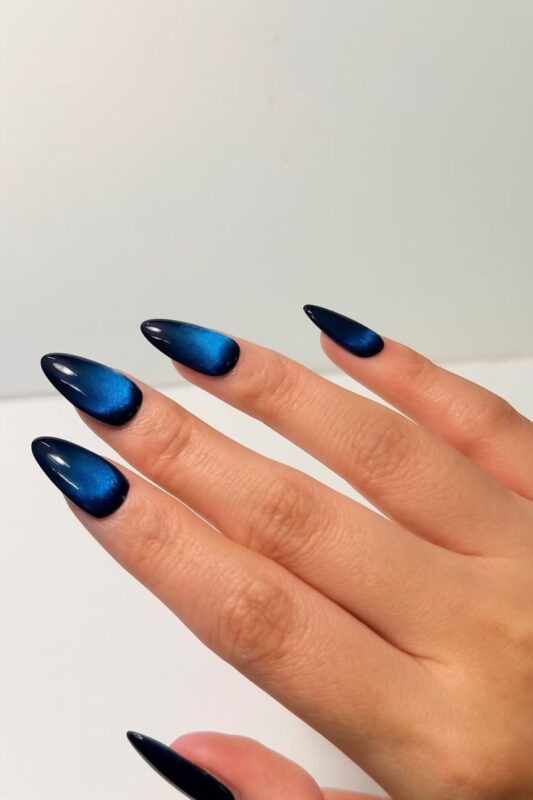 Midnight Blue Cat Eye Nails