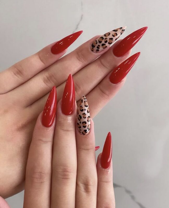 Red Animal Print Nails