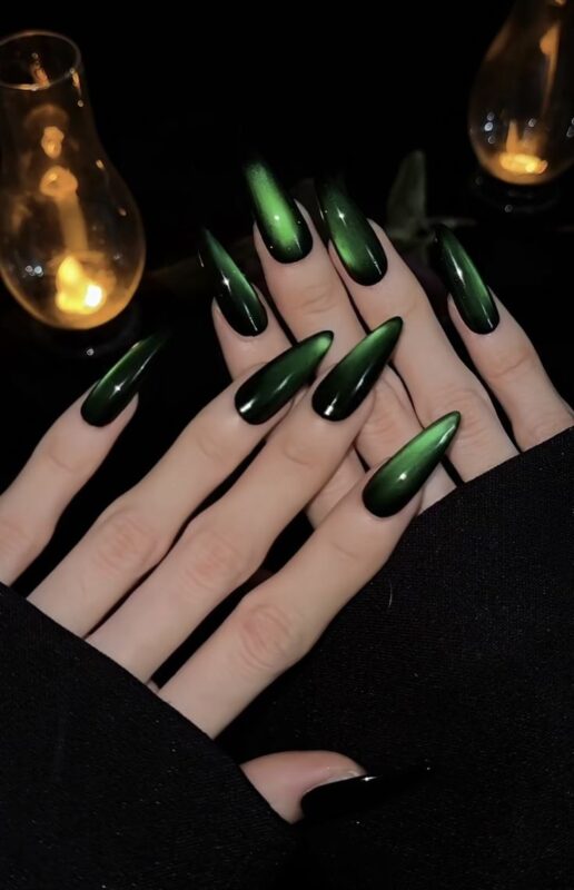Spooky Forest Green Halloween Nails