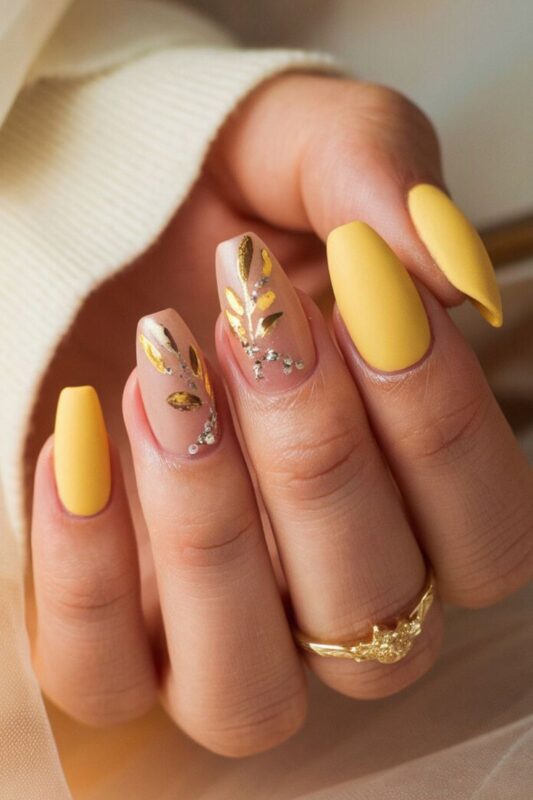 Yellow and Gold Foil Nails