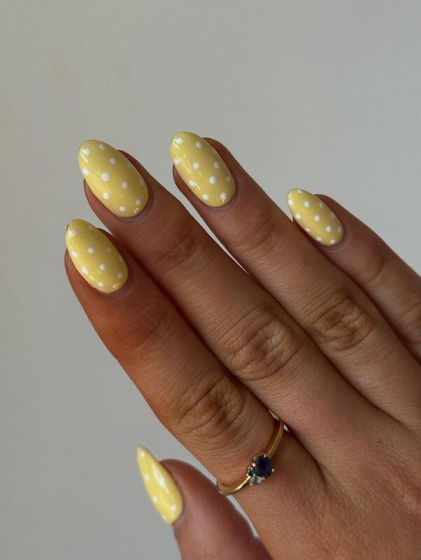 Yellow and White Polka Dot Nails