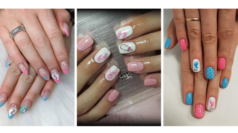 Beautiful baby shower nails #BabyShowerNails #NailDesigns #BabyShowerManicure