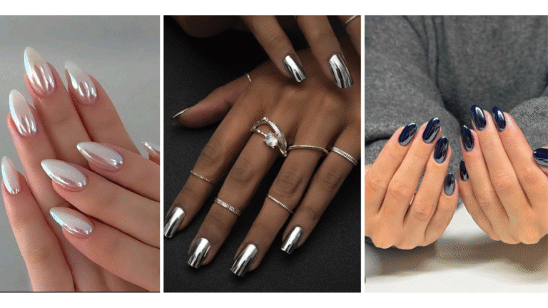 Vibrant spring chrome nails featuring a stunning metallic finish with a#SpringChromeNails reflective shine