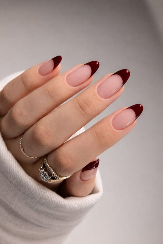 Classic Burgundy Chrome French Tips