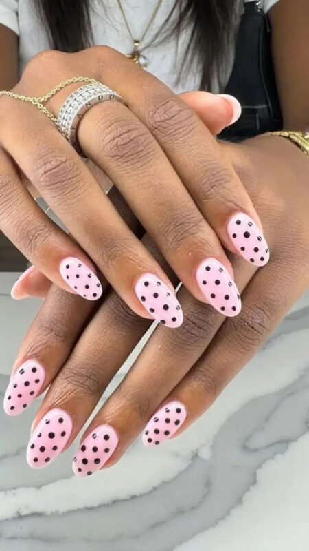 Light Pink Nails With Black Dots