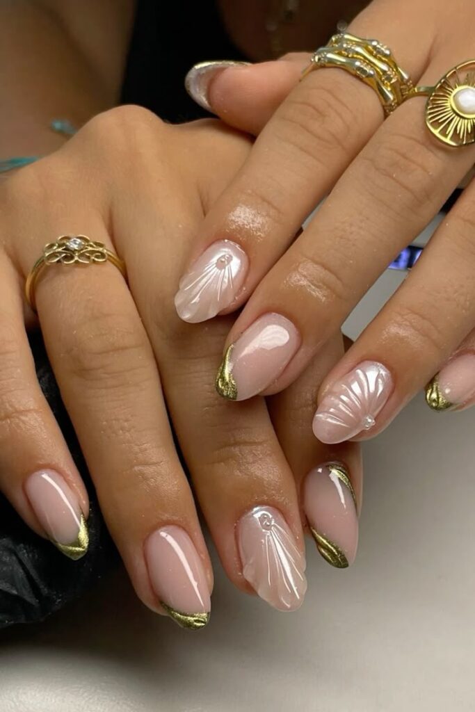 Nude Nails with Gold Accents