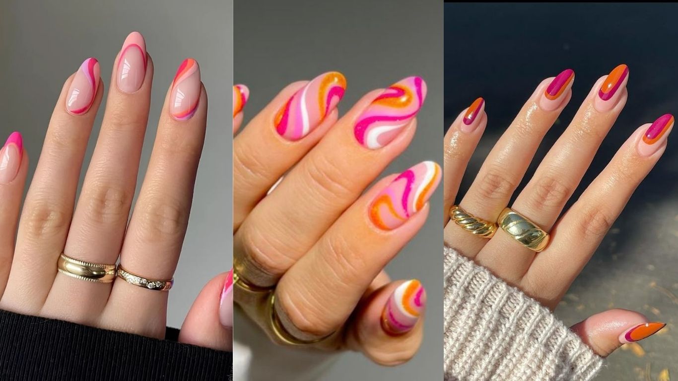 pink and orange summer nails