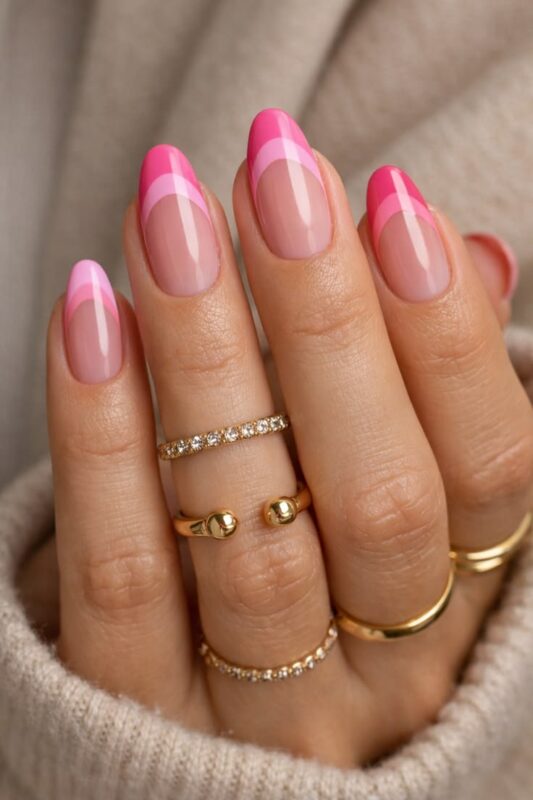 Pink On Pink French Tip Nails