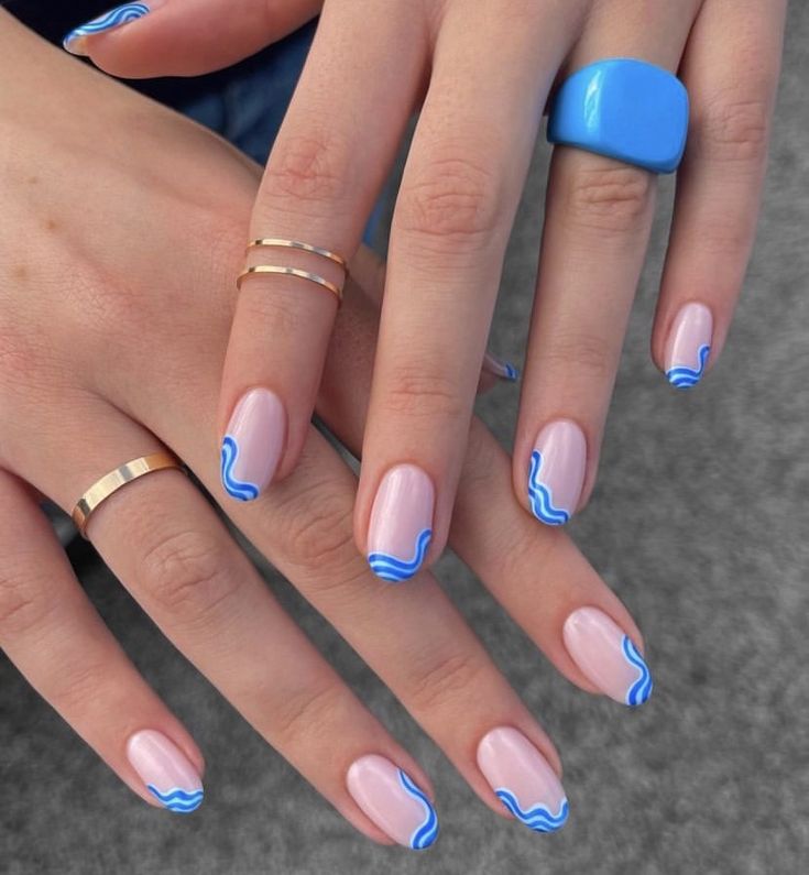 Simple Blue Waves Beach Nails