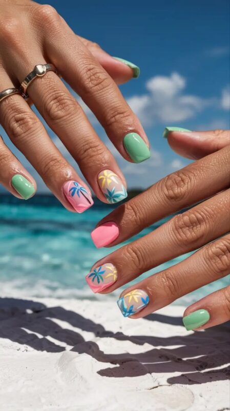 Tropical Palm Tree Nails