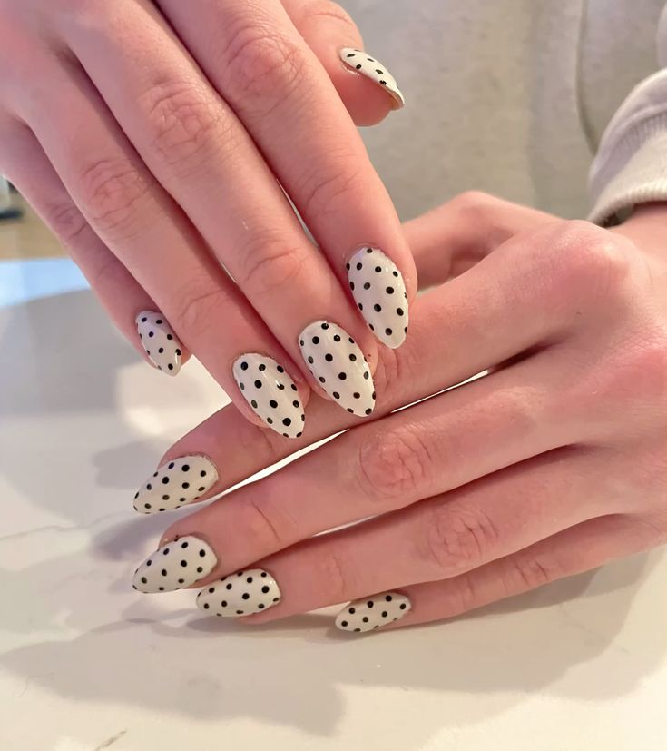 Black Dots on White Base nails