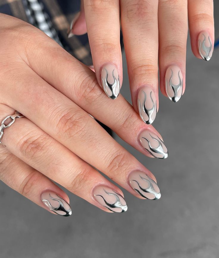 Chrome nails with Negative Space