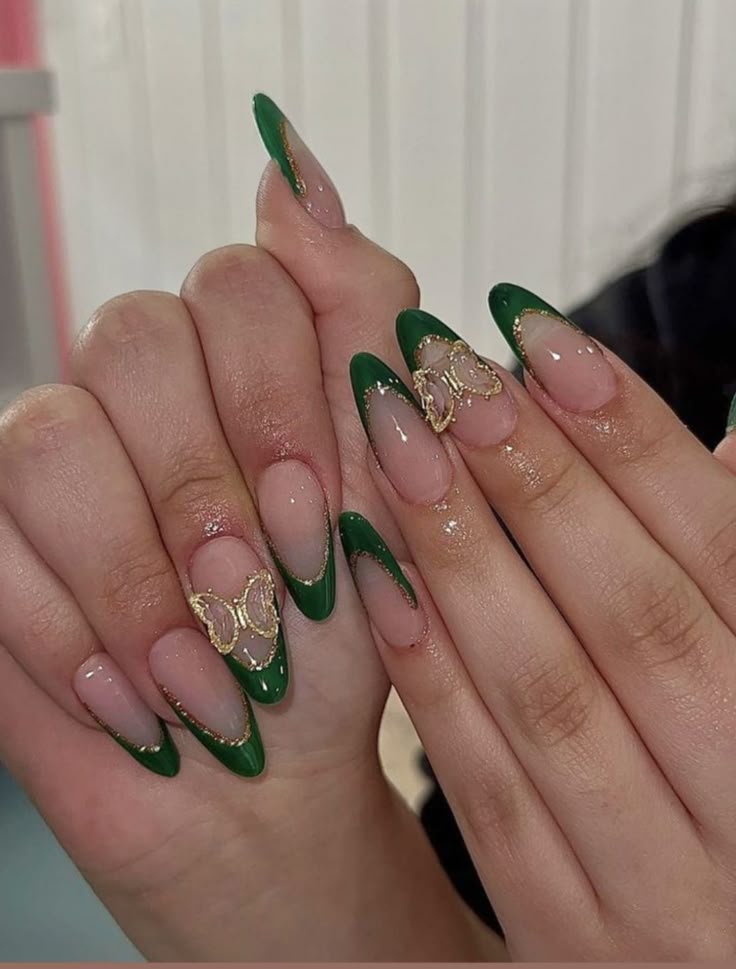 Emerald Green gem stone Nails