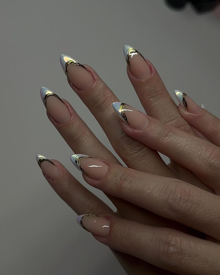 Metallic French Tip Ombre chrome nails