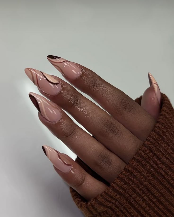 Almond Shape Nude Base with Colorful Tips