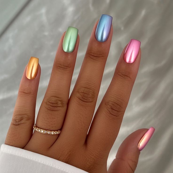 rainbow Ombre chrome nails
