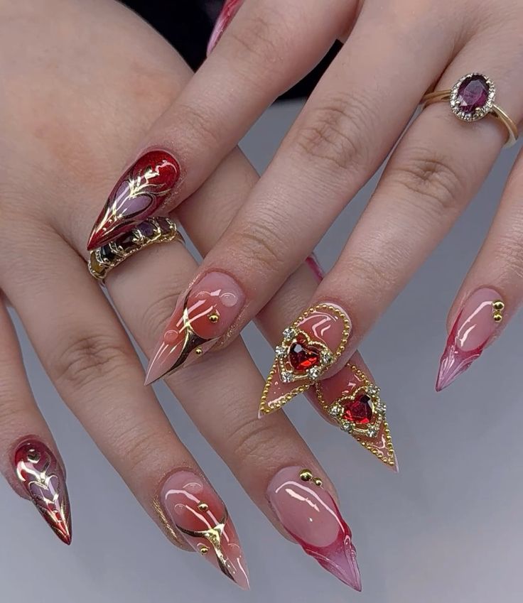 Ruby Red Gem Nails