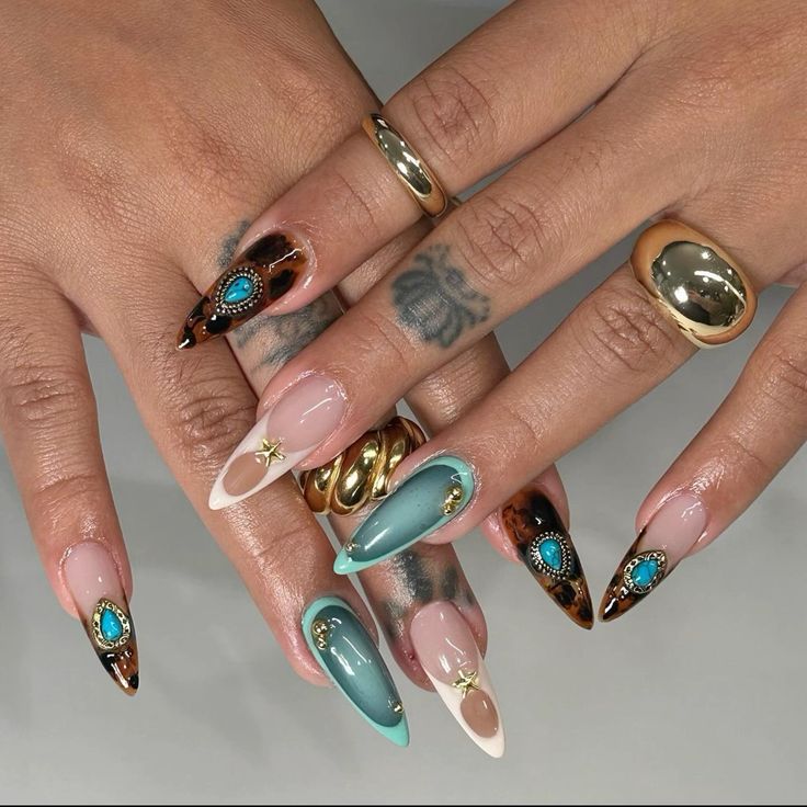 Turquoise Gem Nails