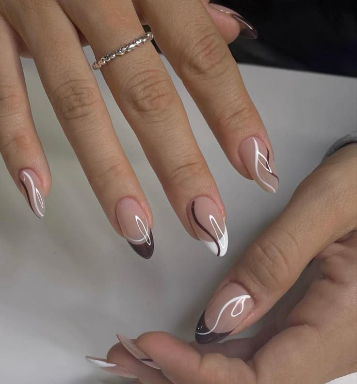 Monochrome Almond Nail designs