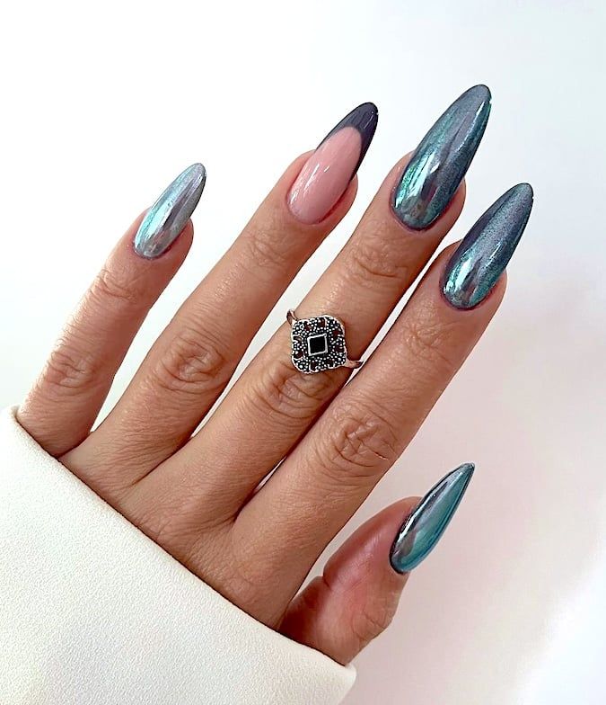 geometric Ombre chrome nails