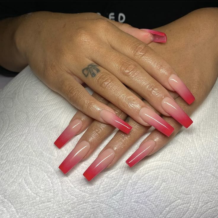 Ombre effect on cherry red nails