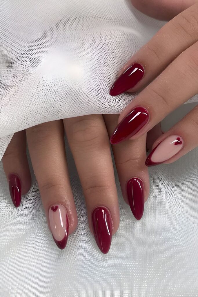 Red and Nude Accent Nails