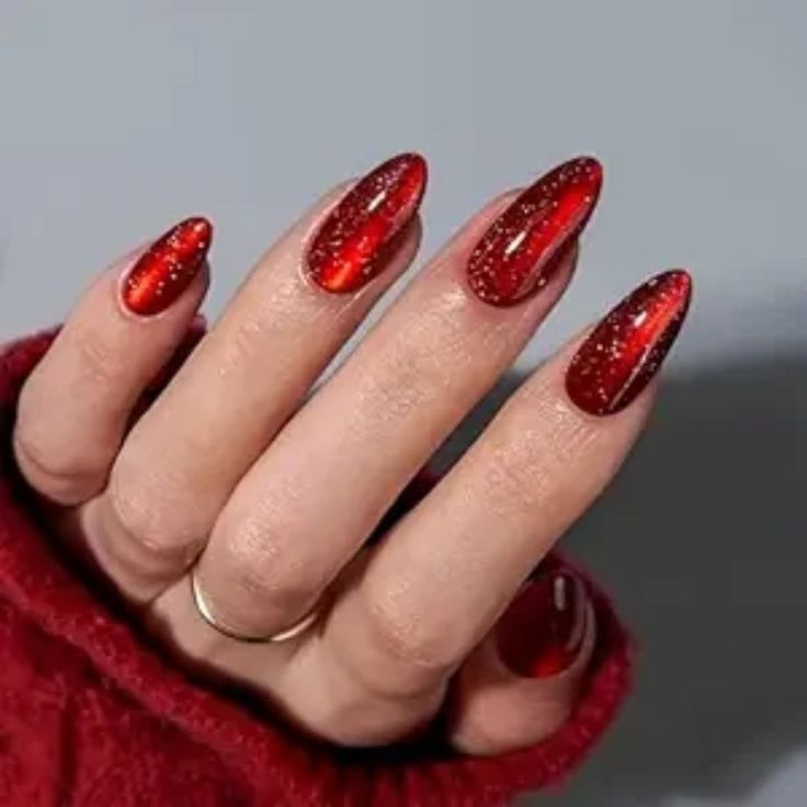 a little sparkle to cherry red nails