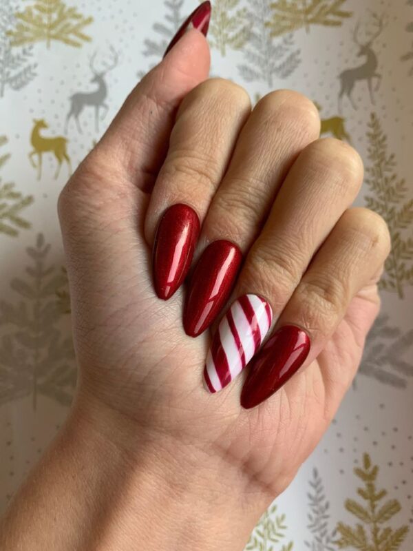 Candy Cane Stripes on Short Christmas Nails