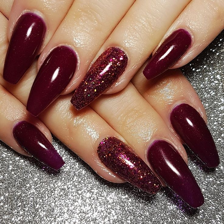 Deep Maroon nails with Silver Glitter Fade