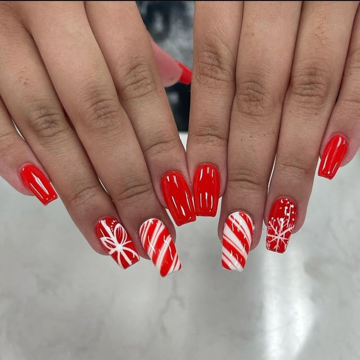 Glittery Candy-Cane Coffin Nails