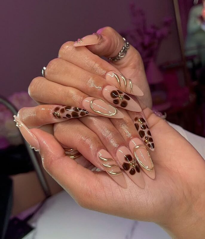 Glossy Nude Cheetah nails