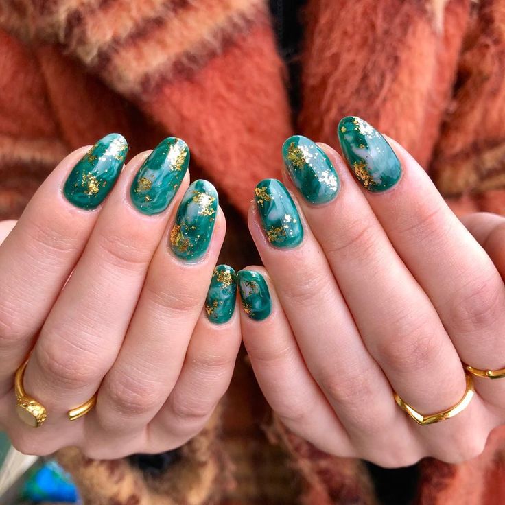 Golden Marble Nails