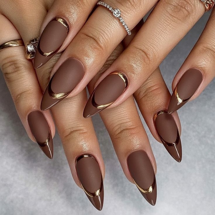 Golden Mocha Tips Nails