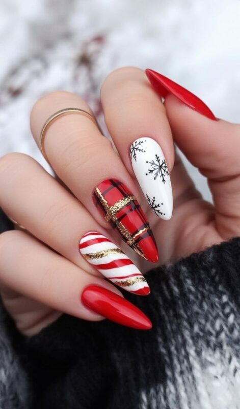 Plaid and Snowflake Nails