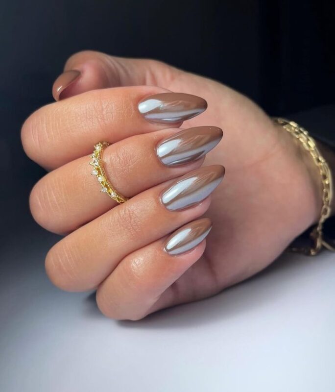 Light taupe chrome nails