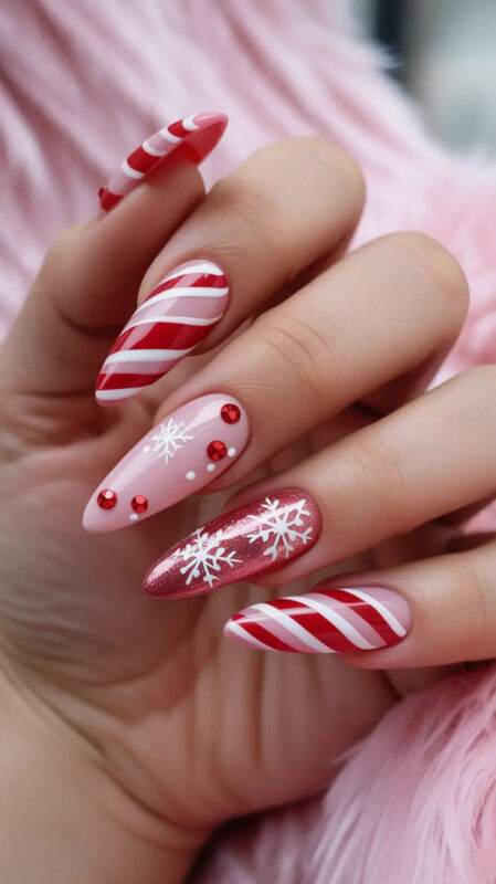 combination of bright ruby red and candy cane stripes
