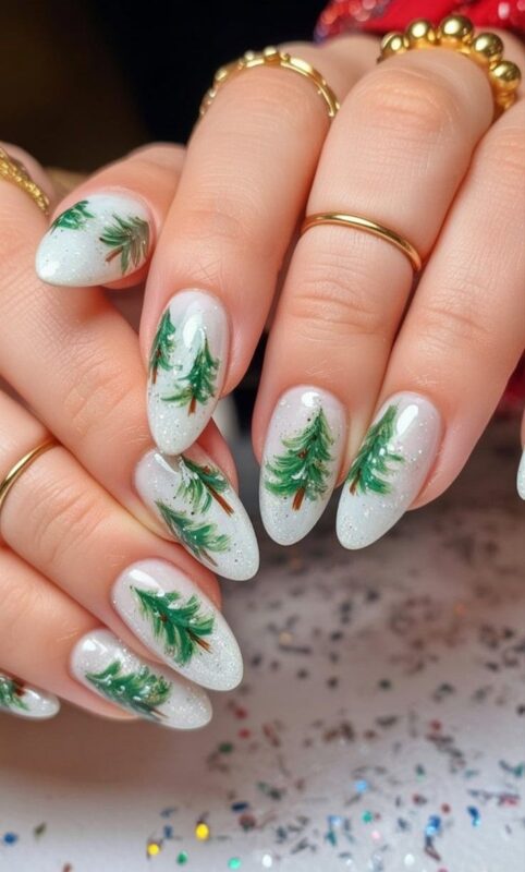 Festive Forest gel nails