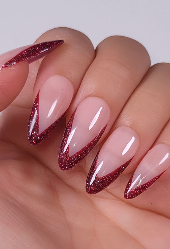Ruby and Silver Glitter French Tips