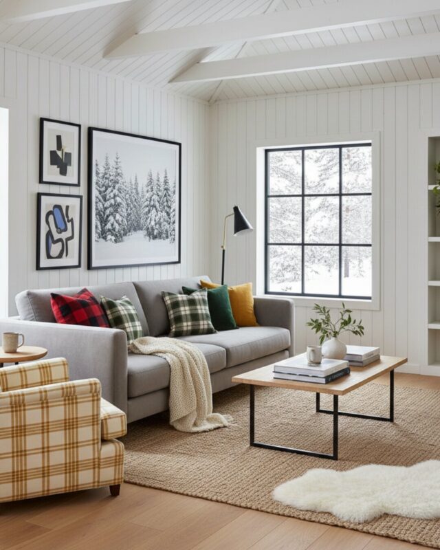 Cozy Scandinavian Living Where Plaid Meets Pizzazz