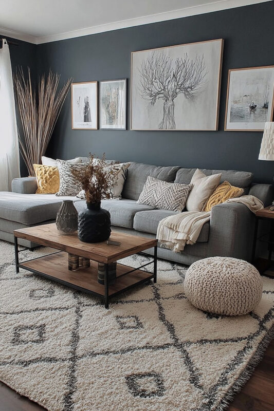 Gray Couch with Navy Highlights
