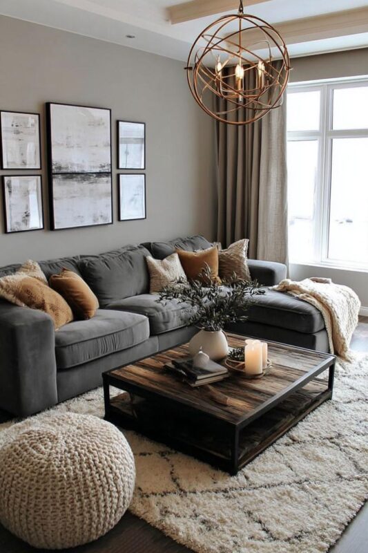 Pair Gray Sofa with a Wood Coffee Table