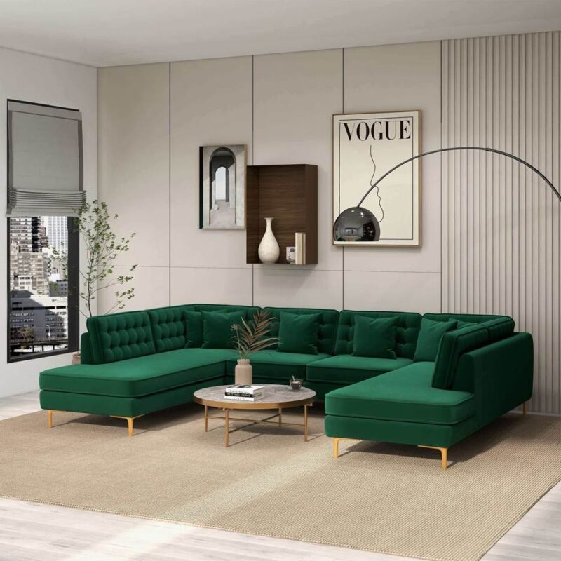 Corner Placed Velvet Green Couch