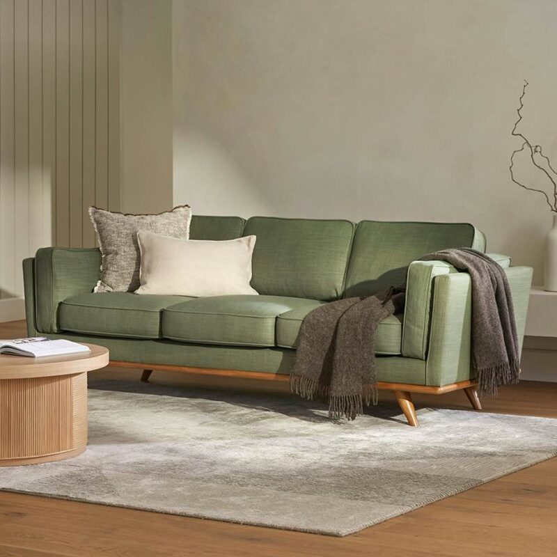 Olive Green Couch with Oak Frame
