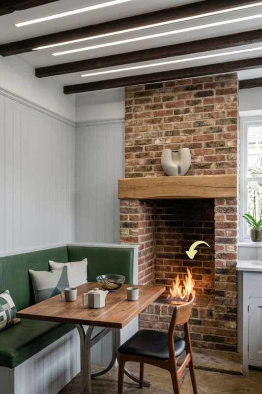 Brick Hearth at the Heart of the Room