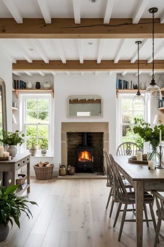 Floral wallpaper establishes the tone in this Victorian interior.