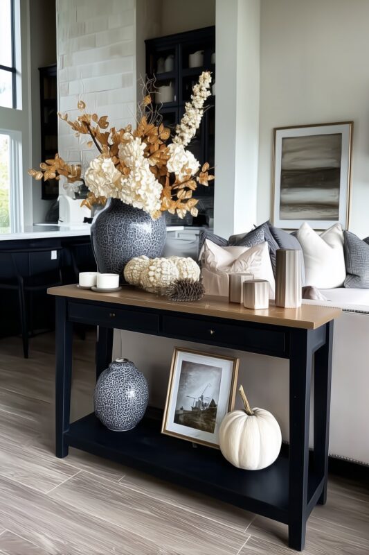 Lean Framed Art on the Lower Shelf