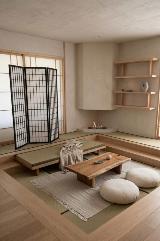 Sunken Japandi Hearth Lounge