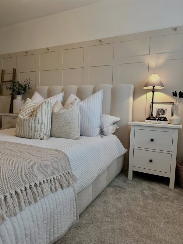 Warm White Paneling with Textured Neutrals