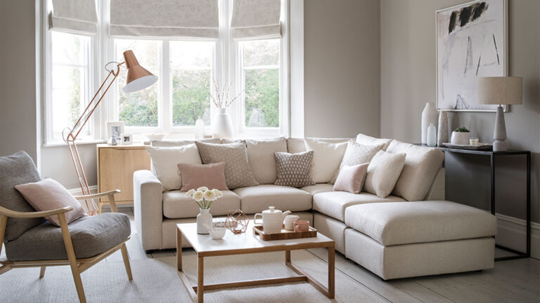 Living room with a beige couch
